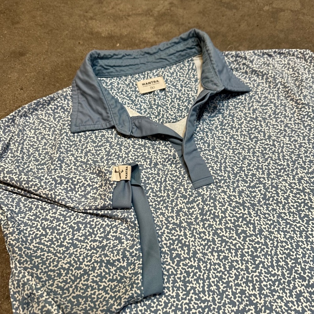 Mantra Catalyst Polo Mens L Blue White Abstract Print Recycled Performance Shirt